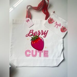 White and Pink Strawberry Tote Bag